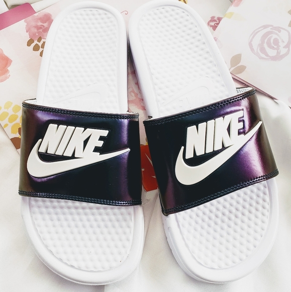 nike iridescent slides